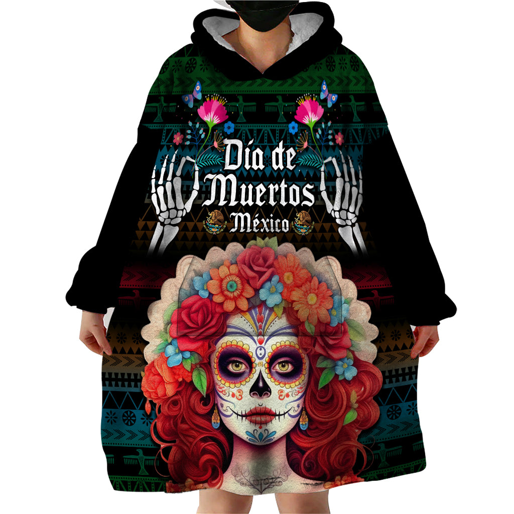 Personalised Mexico Day Of The Dead Wearable Blanket Hoodie Mexican La Catrina Dia de los Muertos - Wonder Print Shop