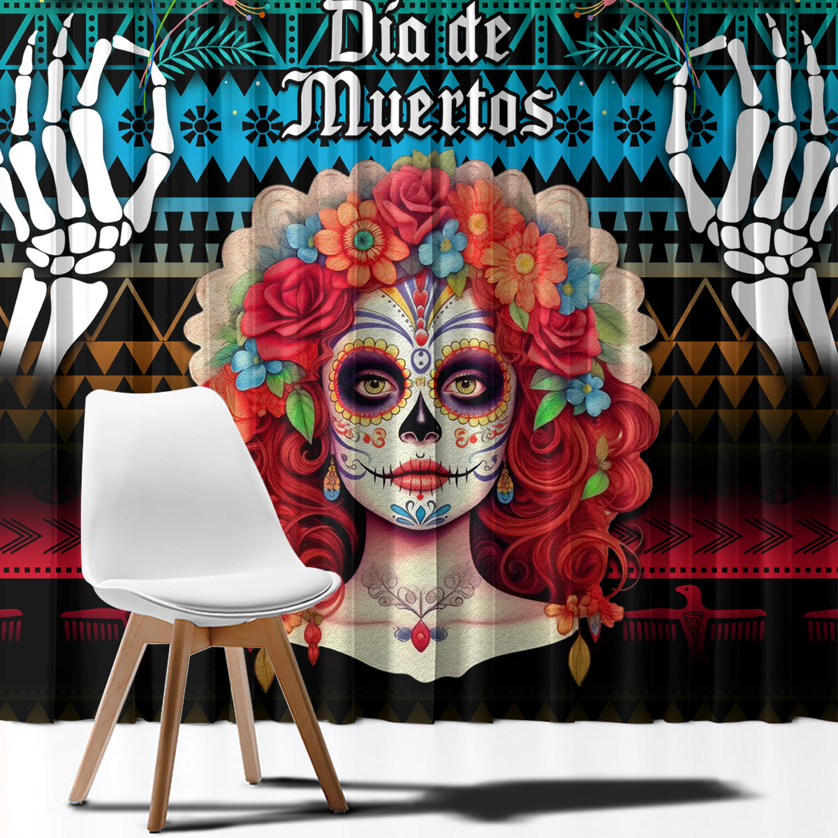 Mexico Day Of The Dead Window Curtain Mexican La Catrina Dia de los Muertos - Wonder Print Shop
