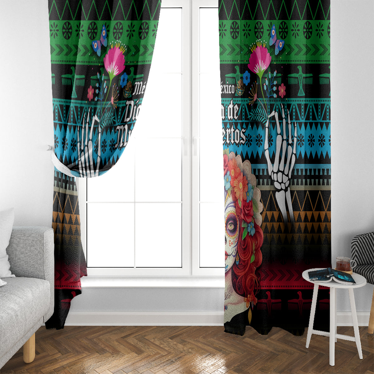 Mexico Day Of The Dead Window Curtain Mexican La Catrina Dia de los Muertos - Wonder Print Shop