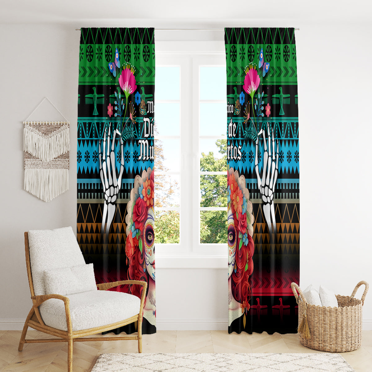 Mexico Day Of The Dead Window Curtain Mexican La Catrina Dia de los Muertos - Wonder Print Shop