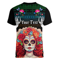 Personalised Mexico Day Of The Dead Women V Neck T Shirt Mexican La Catrina Dia de los Muertos - Wonder Print Shop