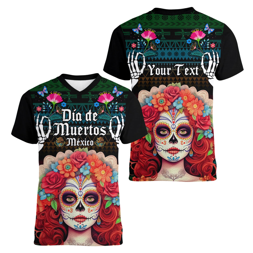 Personalised Mexico Day Of The Dead Women V Neck T Shirt Mexican La Catrina Dia de los Muertos - Wonder Print Shop