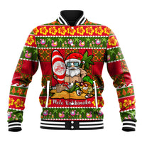 Personalised Hawaii Surfing Santa Christmas Baseball Jacket Tropical Pineapple Mele Kalikimaka Quilt Pattern - Wonder Print Shop