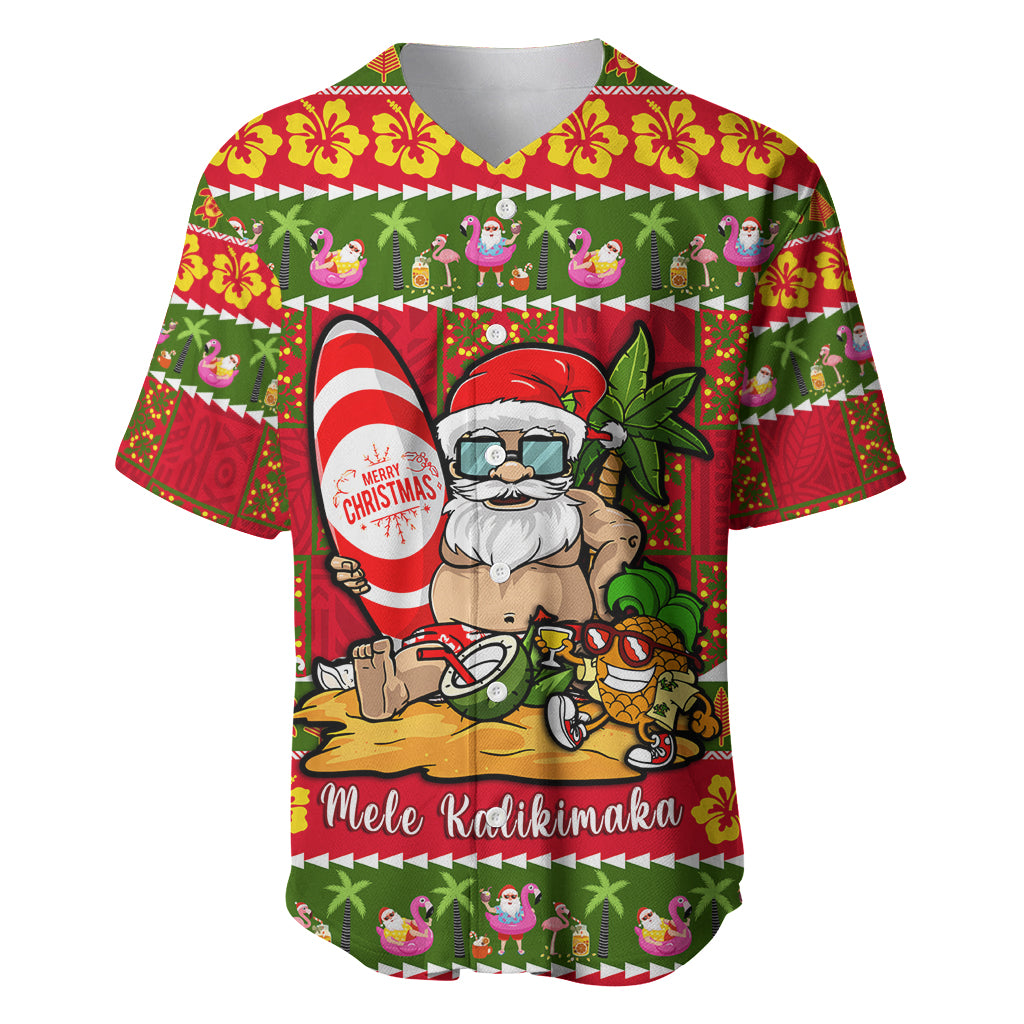Personalised Hawaii Surfing Santa Christmas Baseball Jersey Tropical Pineapple Mele Kalikimaka Quilt Pattern - Wonder Print Shop