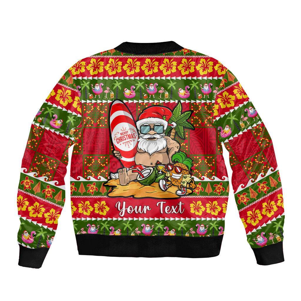 Personalised Hawaii Surfing Santa Christmas Bomber Jacket Tropical Pineapple Mele Kalikimaka Quilt Pattern - Wonder Print Shop