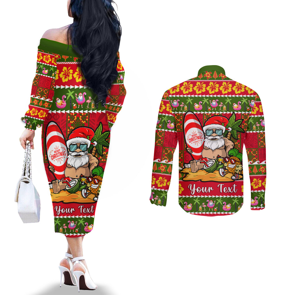 personalised-hawaii-surfing-santa-christmas-couples-matching-off-the-shoulder-long-sleeve-dress-and-long-sleeve-button-shirt-tropical-pineapple-mele-kalikimaka-quilt-pattern