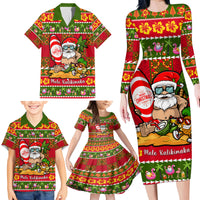 Personalised Hawaii Surfing Santa Christmas Family Matching Long Sleeve Bodycon Dress and Hawaiian Shirt Tropical Pineapple Mele Kalikimaka Quilt Pattern - Wonder Print Shop
