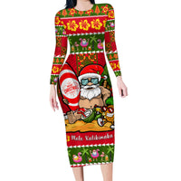 Personalised Hawaii Surfing Santa Christmas Family Matching Long Sleeve Bodycon Dress and Hawaiian Shirt Tropical Pineapple Mele Kalikimaka Quilt Pattern - Wonder Print Shop