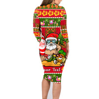 Personalised Hawaii Surfing Santa Christmas Family Matching Long Sleeve Bodycon Dress and Hawaiian Shirt Tropical Pineapple Mele Kalikimaka Quilt Pattern - Wonder Print Shop