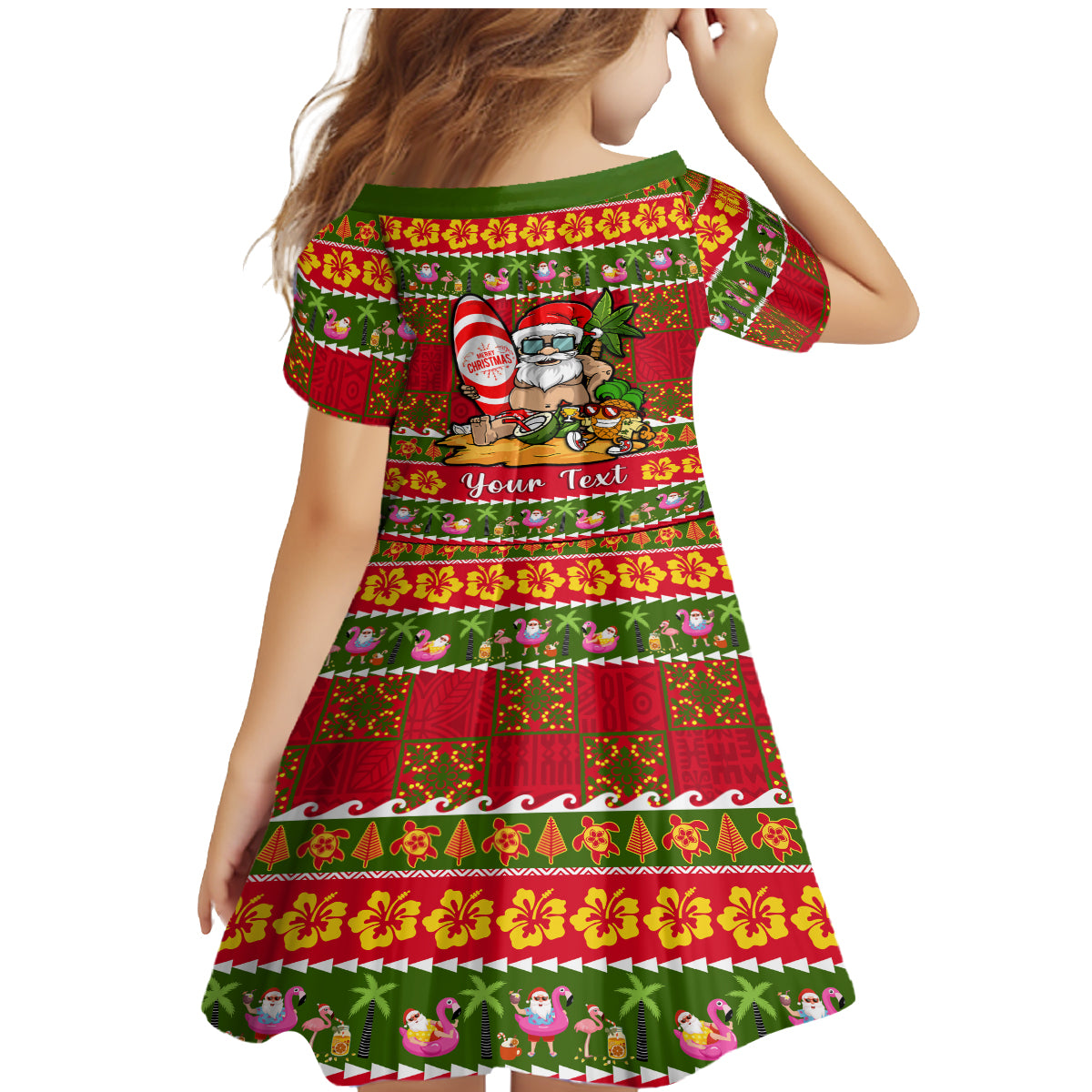 Personalised Hawaii Surfing Santa Christmas Family Matching Mermaid Dress and Hawaiian Shirt Tropical Pineapple Mele Kalikimaka Quilt Pattern - Wonder Print Shop