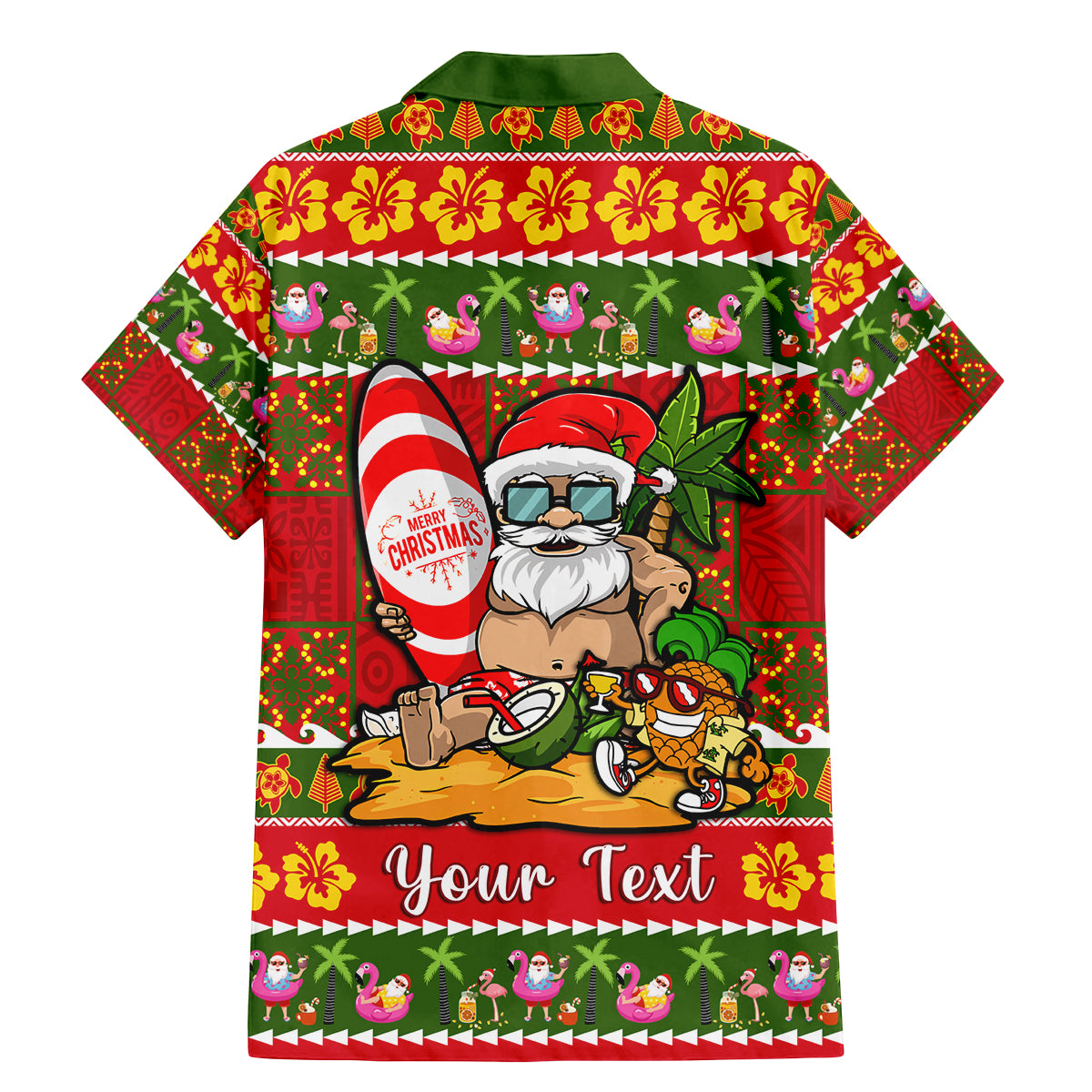 Personalised Hawaii Surfing Santa Christmas Family Matching Mermaid Dress and Hawaiian Shirt Tropical Pineapple Mele Kalikimaka Quilt Pattern - Wonder Print Shop