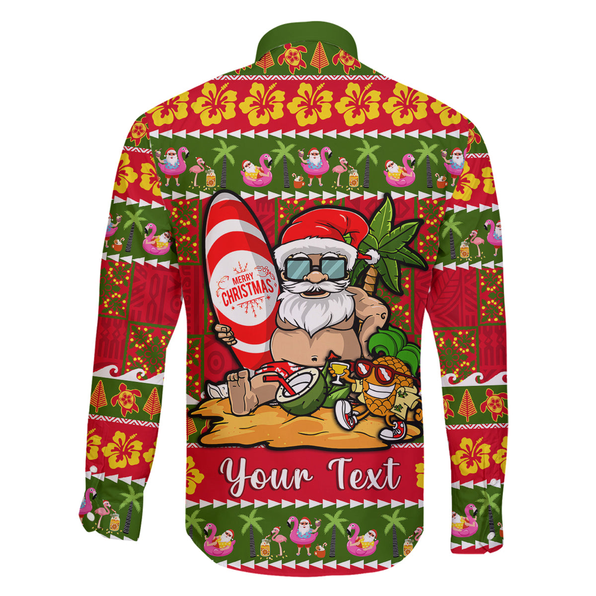 Personalised Hawaii Surfing Santa Christmas Family Matching Mermaid Dress and Hawaiian Shirt Tropical Pineapple Mele Kalikimaka Quilt Pattern - Wonder Print Shop