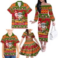 Personalised Hawaii Surfing Santa Christmas Family Matching Off Shoulder Long Sleeve Dress and Hawaiian Shirt Tropical Pineapple Mele Kalikimaka Quilt Pattern - Wonder Print Shop