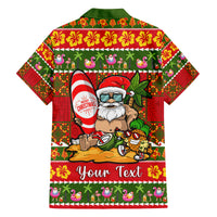Personalised Hawaii Surfing Santa Christmas Family Matching Off Shoulder Long Sleeve Dress and Hawaiian Shirt Tropical Pineapple Mele Kalikimaka Quilt Pattern - Wonder Print Shop