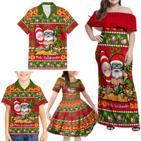 Personalised Hawaii Surfing Santa Christmas Family Matching Off Shoulder Maxi Dress and Hawaiian Shirt Tropical Pineapple Mele Kalikimaka Quilt Pattern - Wonder Print Shop