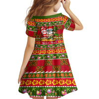 Personalised Hawaii Surfing Santa Christmas Family Matching Off Shoulder Short Dress and Hawaiian Shirt Tropical Pineapple Mele Kalikimaka Quilt Pattern - Wonder Print Shop