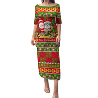 Personalised Hawaii Surfing Santa Christmas Family Matching Puletasi Dress and Hawaiian Shirt Tropical Pineapple Mele Kalikimaka Quilt Pattern - Wonder Print Shop