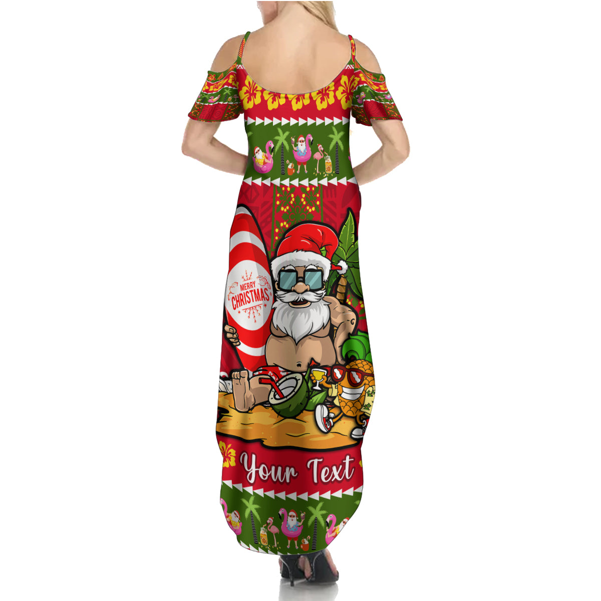 Personalised Hawaii Surfing Santa Christmas Family Matching Summer Maxi Dress and Hawaiian Shirt Tropical Pineapple Mele Kalikimaka Quilt Pattern - Wonder Print Shop