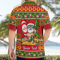 Personalised Hawaii Surfing Santa Christmas Hawaiian Shirt Tropical Pineapple Mele Kalikimaka Quilt Pattern - Wonder Print Shop