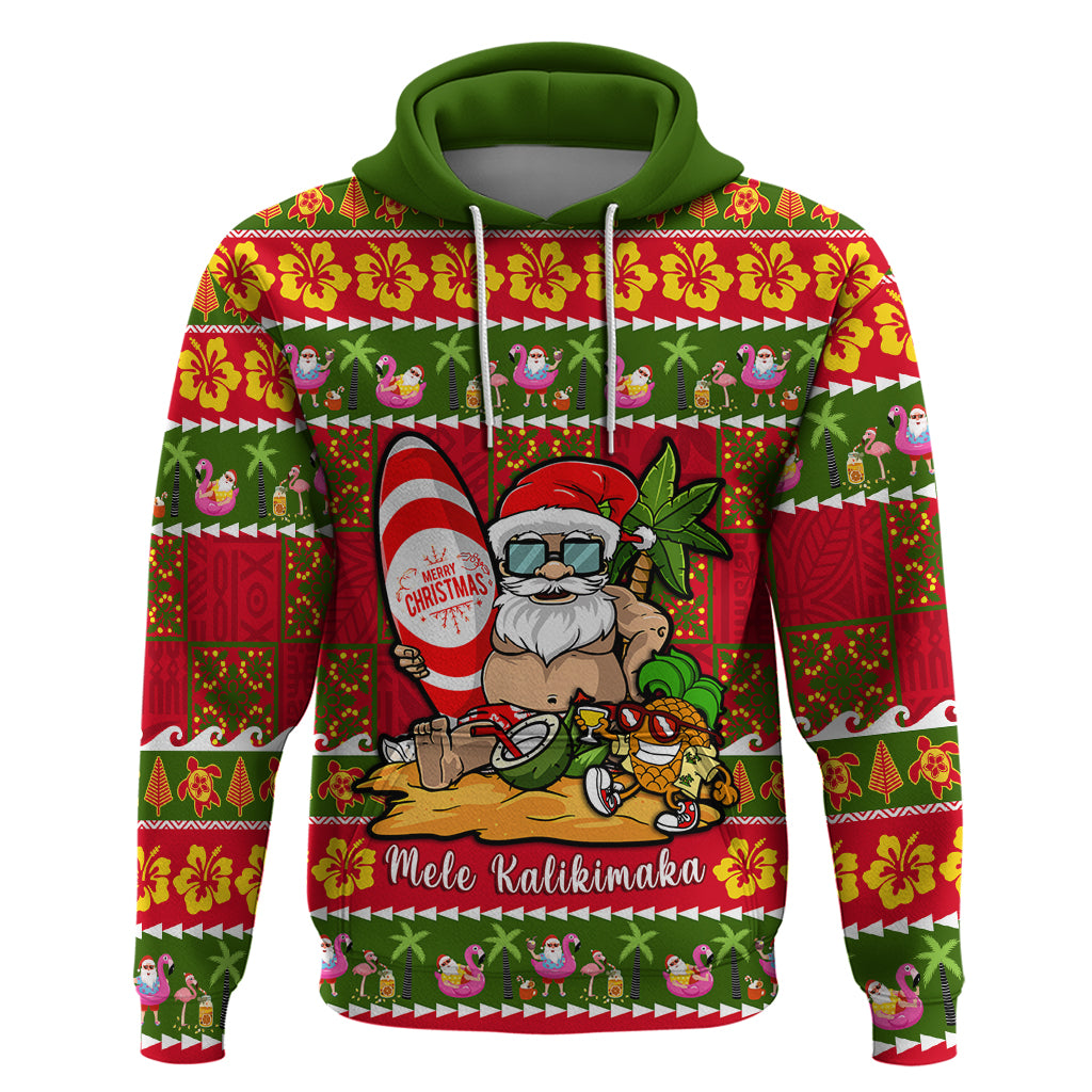 Personalised Hawaii Surfing Santa Christmas Hoodie Tropical Pineapple Mele Kalikimaka Quilt Pattern - Wonder Print Shop