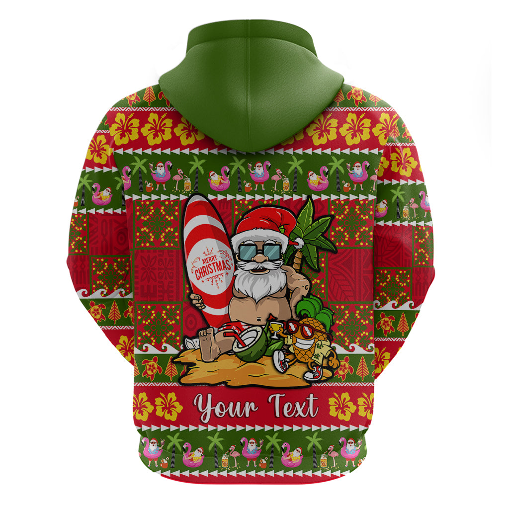 Personalised Hawaii Surfing Santa Christmas Hoodie Tropical Pineapple Mele Kalikimaka Quilt Pattern - Wonder Print Shop