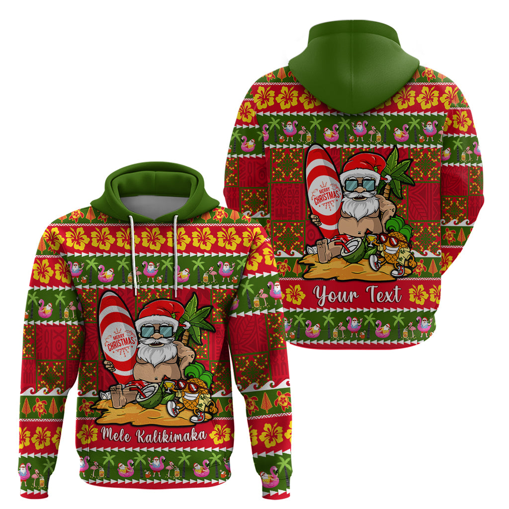 Personalised Hawaii Surfing Santa Christmas Hoodie Tropical Pineapple Mele Kalikimaka Quilt Pattern - Wonder Print Shop