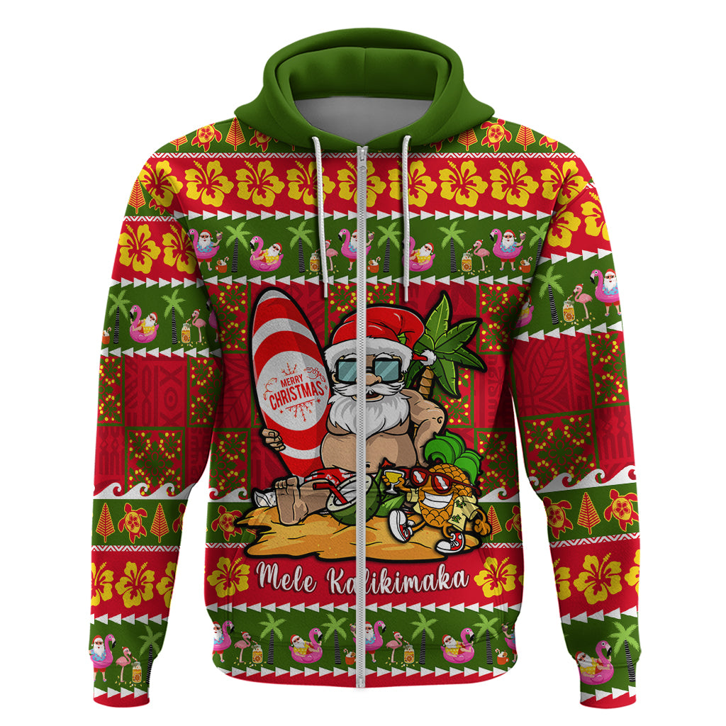 Personalised Hawaii Surfing Santa Christmas Hoodie Tropical Pineapple Mele Kalikimaka Quilt Pattern - Wonder Print Shop