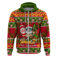 Personalised Hawaii Surfing Santa Christmas Hoodie Tropical Pineapple Mele Kalikimaka Quilt Pattern - Wonder Print Shop