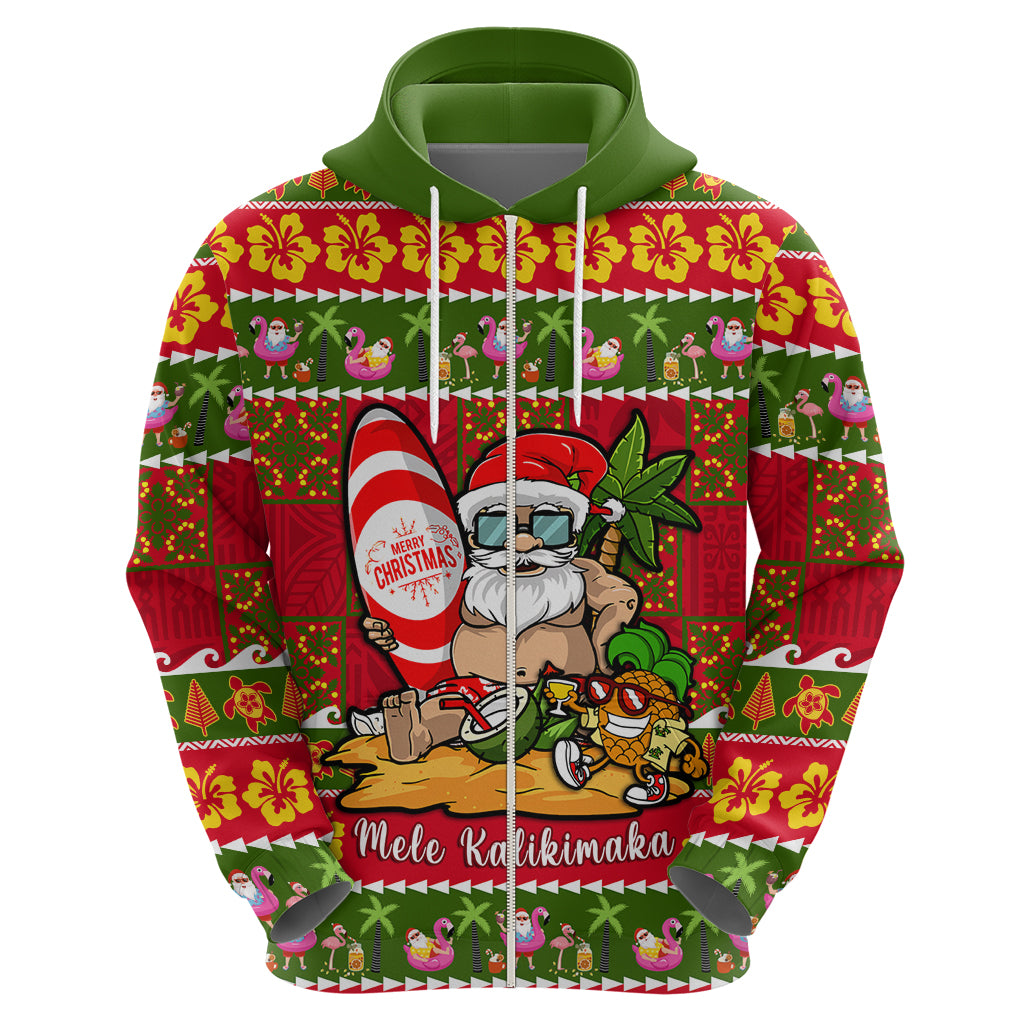 Personalised Hawaii Surfing Santa Christmas Hoodie Tropical Pineapple Mele Kalikimaka Quilt Pattern - Wonder Print Shop