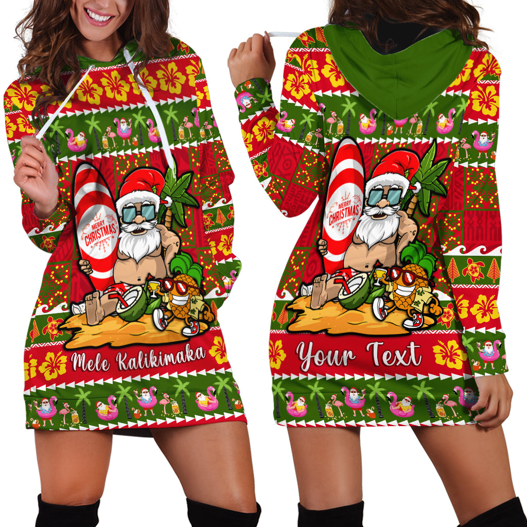 Personalised Hawaii Surfing Santa Christmas Hoodie Dress Tropical Pineapple Mele Kalikimaka Quilt Pattern - Wonder Print Shop
