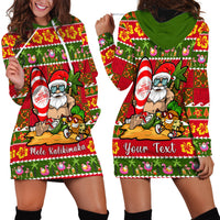 Personalised Hawaii Surfing Santa Christmas Hoodie Dress Tropical Pineapple Mele Kalikimaka Quilt Pattern - Wonder Print Shop