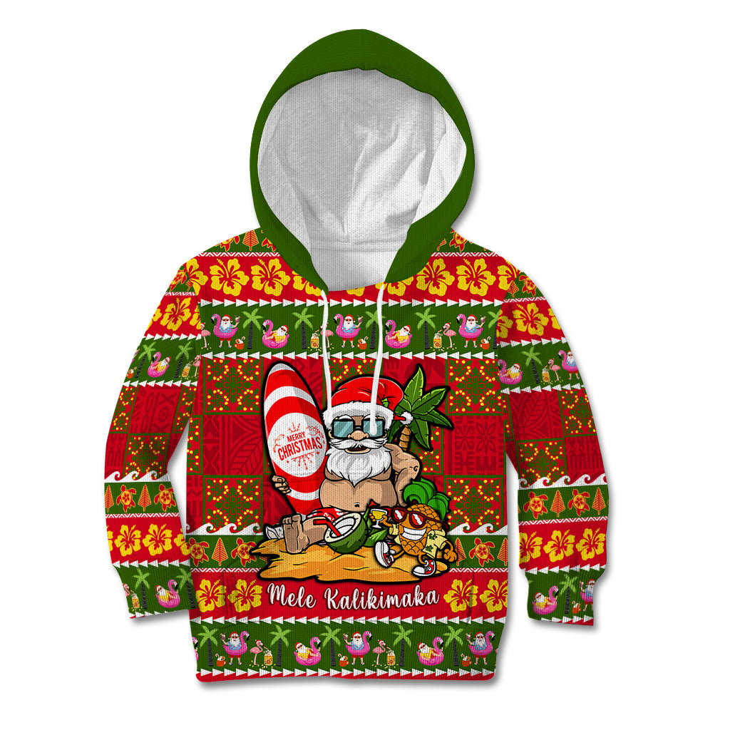 Personalised Hawaii Surfing Santa Christmas Kid Hoodie Tropical Pineapple Mele Kalikimaka Quilt Pattern - Wonder Print Shop