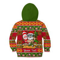 Personalised Hawaii Surfing Santa Christmas Kid Hoodie Tropical Pineapple Mele Kalikimaka Quilt Pattern - Wonder Print Shop