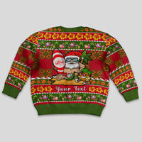 Personalised Hawaii Surfing Santa Christmas Kid Ugly Christmas Sweater Tropical Pineapple Mele Kalikimaka Quilt Pattern - Wonder Print Shop