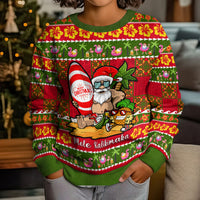 Personalised Hawaii Surfing Santa Christmas Kid Ugly Christmas Sweater Tropical Pineapple Mele Kalikimaka Quilt Pattern - Wonder Print Shop