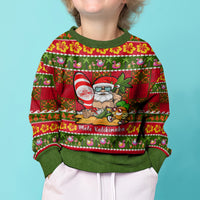 Personalised Hawaii Surfing Santa Christmas Kid Ugly Christmas Sweater Tropical Pineapple Mele Kalikimaka Quilt Pattern - Wonder Print Shop