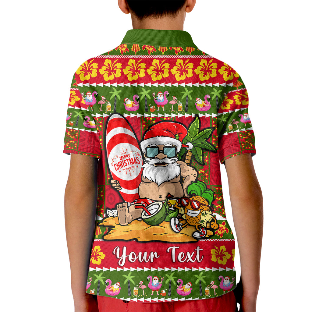 Personalised Hawaii Surfing Santa Christmas Kid Polo Shirt Tropical Pineapple Mele Kalikimaka Quilt Pattern - Wonder Print Shop