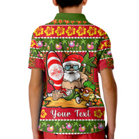 Personalised Hawaii Surfing Santa Christmas Kid Polo Shirt Tropical Pineapple Mele Kalikimaka Quilt Pattern - Wonder Print Shop