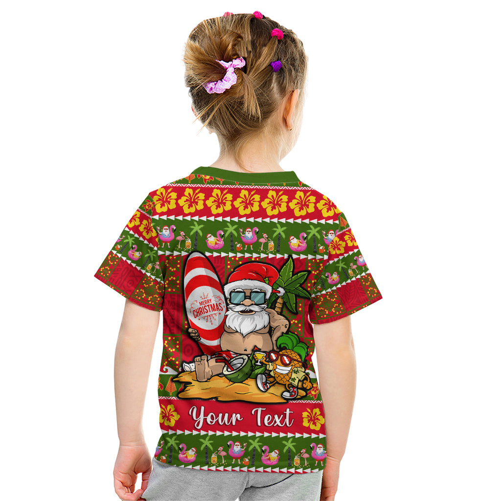 Personalised Hawaii Surfing Santa Christmas Kid T Shirt Tropical Pineapple Mele Kalikimaka Quilt Pattern - Wonder Print Shop