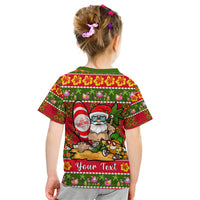 Personalised Hawaii Surfing Santa Christmas Kid T Shirt Tropical Pineapple Mele Kalikimaka Quilt Pattern - Wonder Print Shop