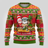 Personalised Hawaii Surfing Santa Christmas Ugly Christmas Sweater Tropical Pineapple Mele Kalikimaka Quilt Pattern - Wonder Print Shop