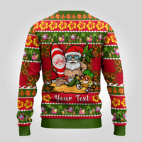 Personalised Hawaii Surfing Santa Christmas Ugly Christmas Sweater Tropical Pineapple Mele Kalikimaka Quilt Pattern - Wonder Print Shop
