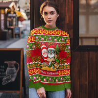 Personalised Hawaii Surfing Santa Christmas Ugly Christmas Sweater Tropical Pineapple Mele Kalikimaka Quilt Pattern - Wonder Print Shop