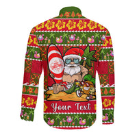 Personalised Hawaii Surfing Santa Christmas Long Sleeve Button Shirt Tropical Pineapple Mele Kalikimaka Quilt Pattern - Wonder Print Shop