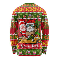 Personalised Hawaii Surfing Santa Christmas Long Sleeve Shirt Tropical Pineapple Mele Kalikimaka Quilt Pattern - Wonder Print Shop