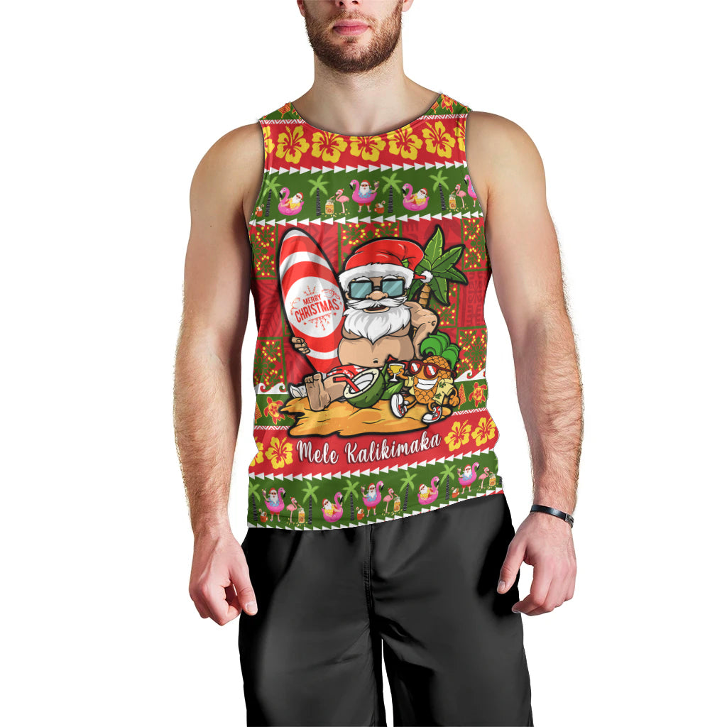 Personalised Hawaii Surfing Santa Christmas Men Tank Top Tropical Pineapple Mele Kalikimaka Quilt Pattern - Wonder Print Shop