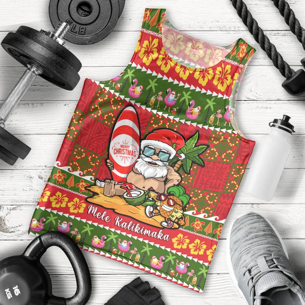 Personalised Hawaii Surfing Santa Christmas Men Tank Top Tropical Pineapple Mele Kalikimaka Quilt Pattern - Wonder Print Shop