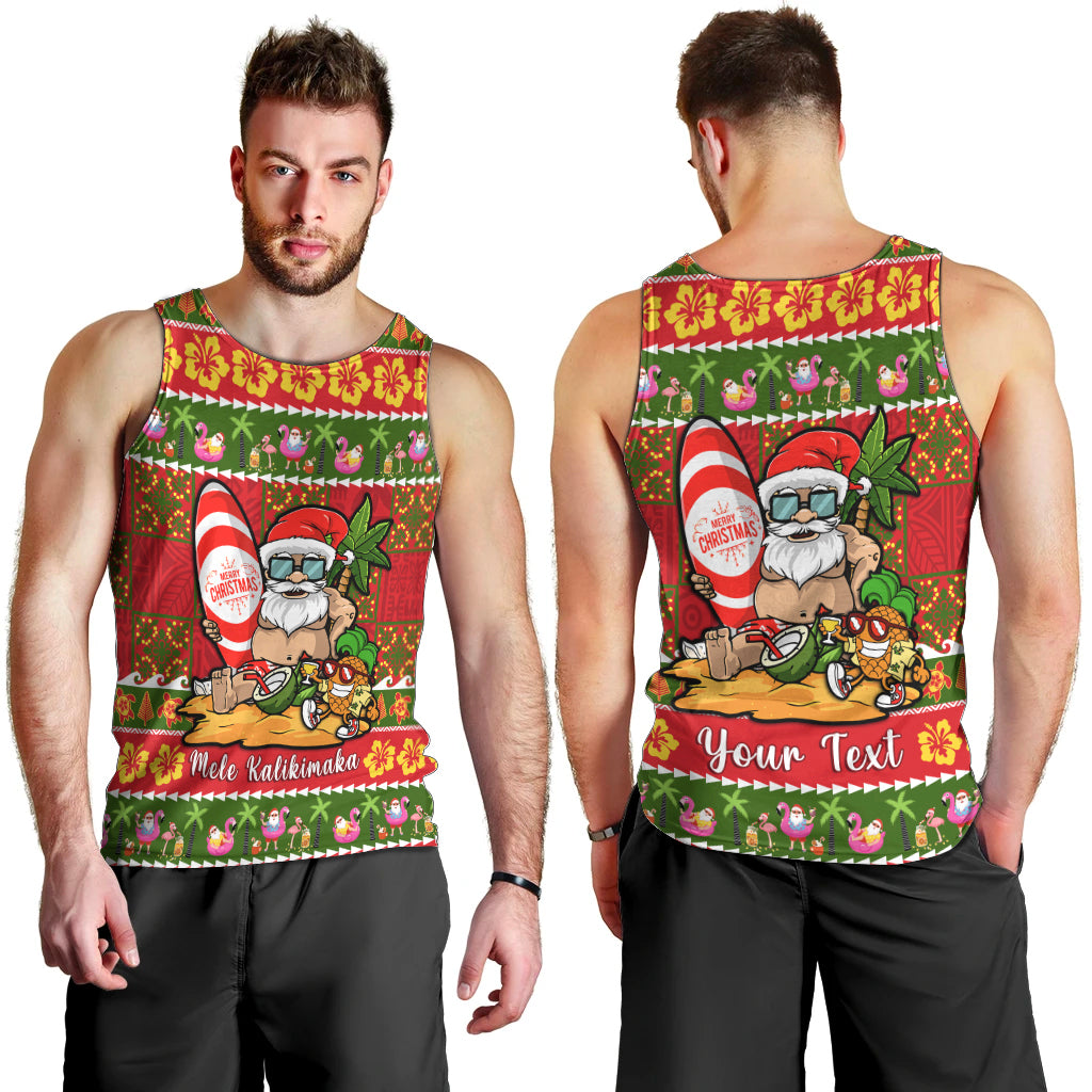 Personalised Hawaii Surfing Santa Christmas Men Tank Top Tropical Pineapple Mele Kalikimaka Quilt Pattern - Wonder Print Shop
