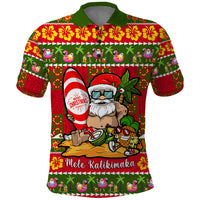Personalised Hawaii Surfing Santa Christmas Polo Shirt Tropical Pineapple Mele Kalikimaka Quilt Pattern - Wonder Print Shop