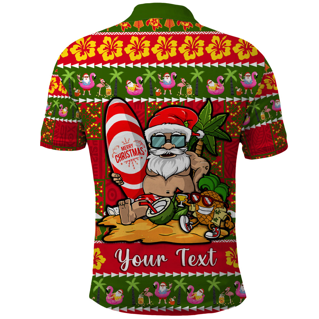 Personalised Hawaii Surfing Santa Christmas Polo Shirt Tropical Pineapple Mele Kalikimaka Quilt Pattern - Wonder Print Shop